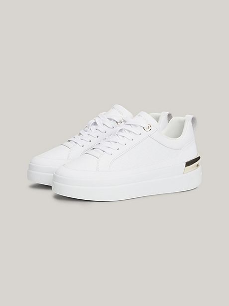 Tommy Hilfiger Monogram Leather Court Trainers in White