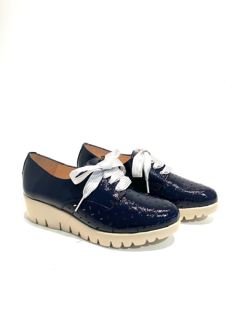 Wonders Navy Light Wedged Laced Shoe