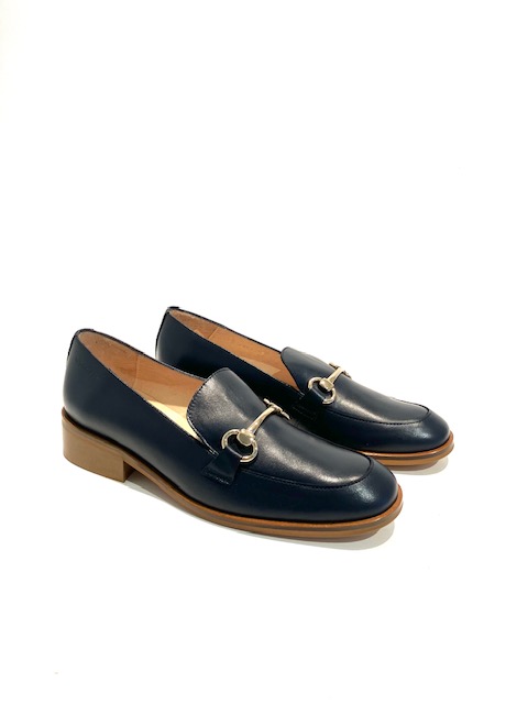 Wonders Navy Leather Loafers