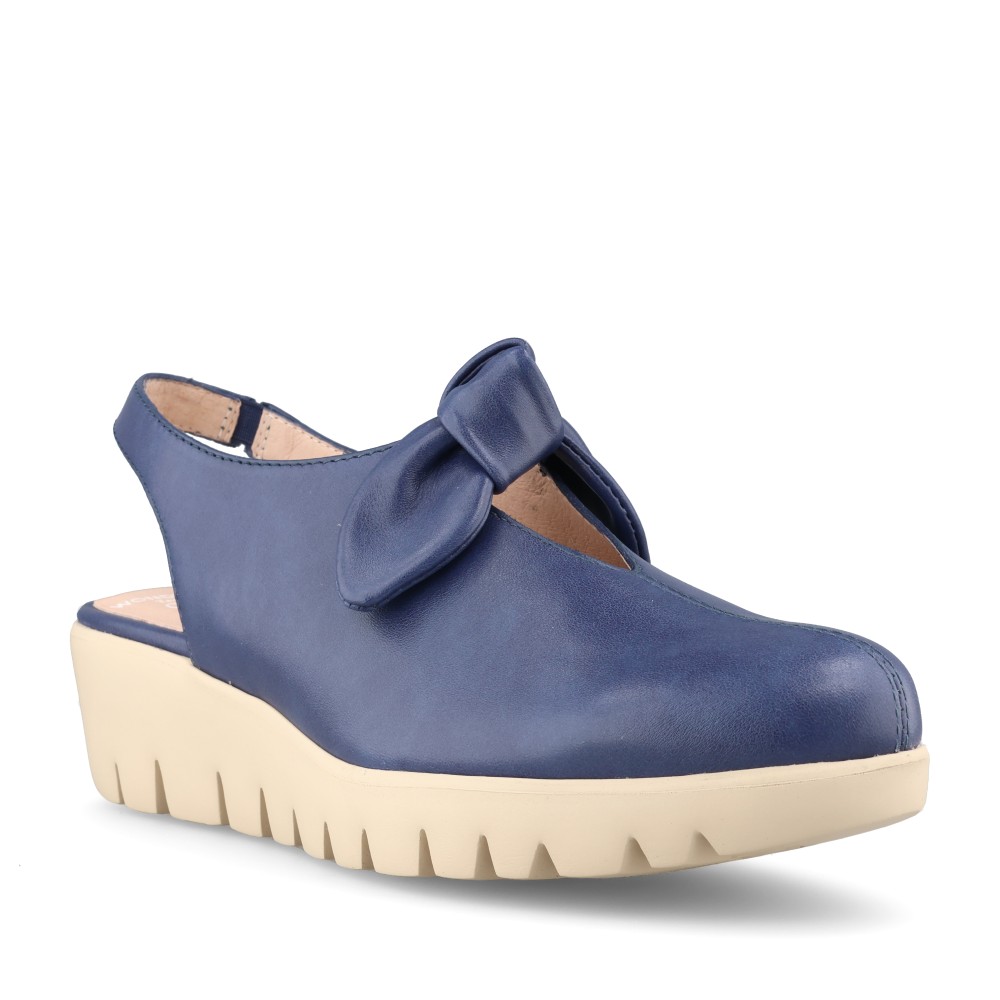 Wonders Bow Sling Back Wedged Shoe in Navy Wonders Bow Sling Back Wedged Shoe in Navy