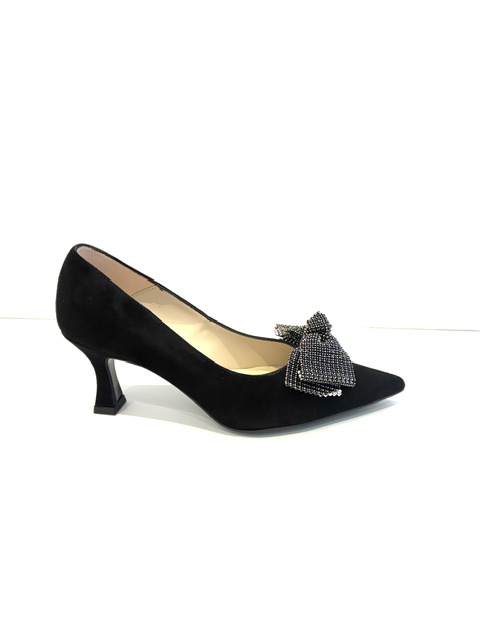 Marian Black Suede Bow Court Shoes